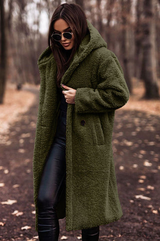 Manteau long teddy élégant avec capuche