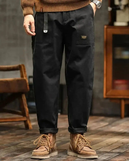 Relaxed Fit Cargo Pants with Flap Pockets and Drawstring Waist for Men