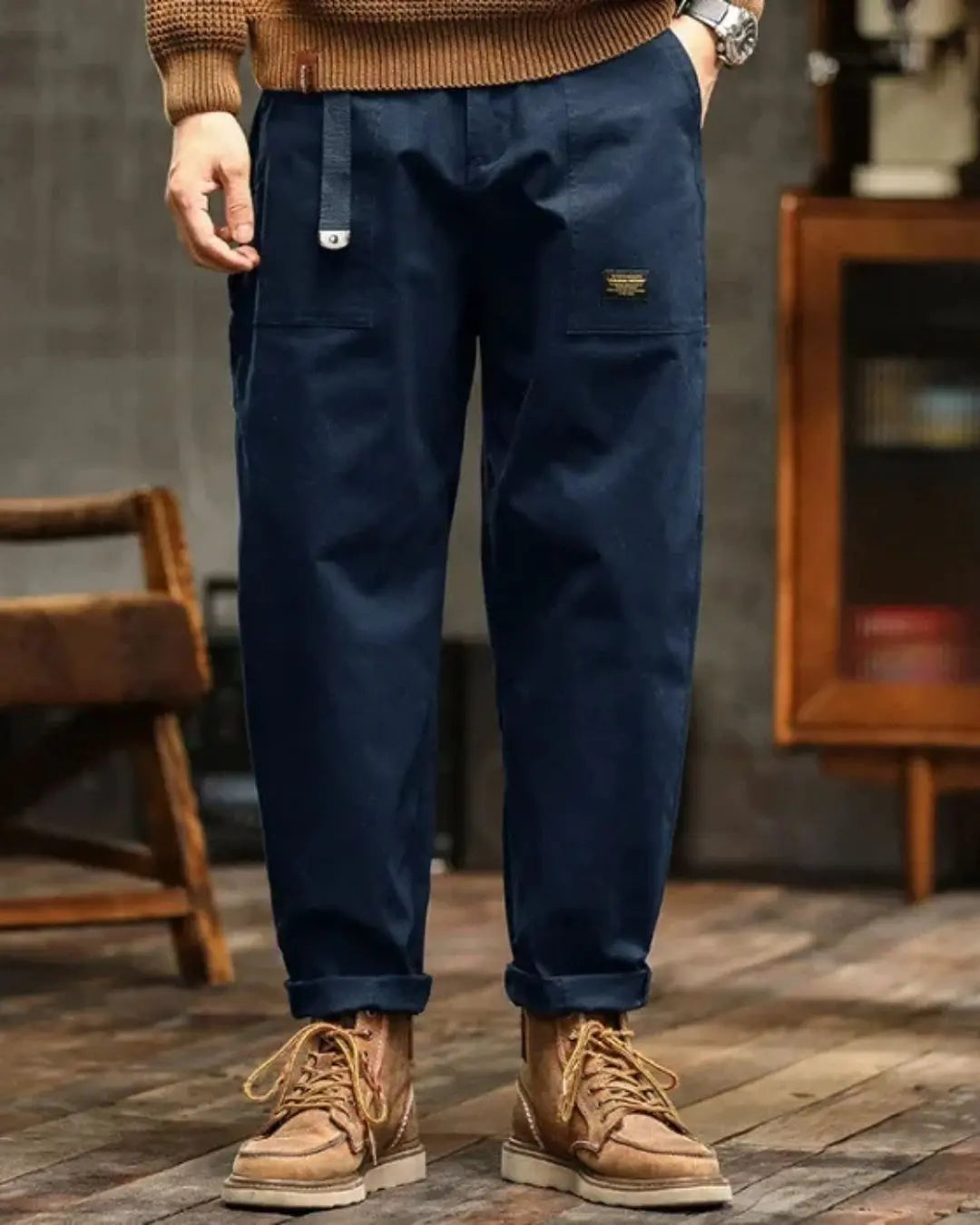 Relaxed Fit Cargo Pants with Flap Pockets and Drawstring Waist for Men