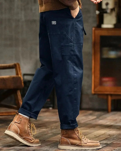 Relaxed Fit Cargo Pants with Flap Pockets and Drawstring Waist for Men