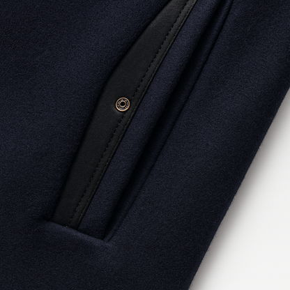 Stand Collar Overcoat with Layered Scarf Insert and Buttons for Men