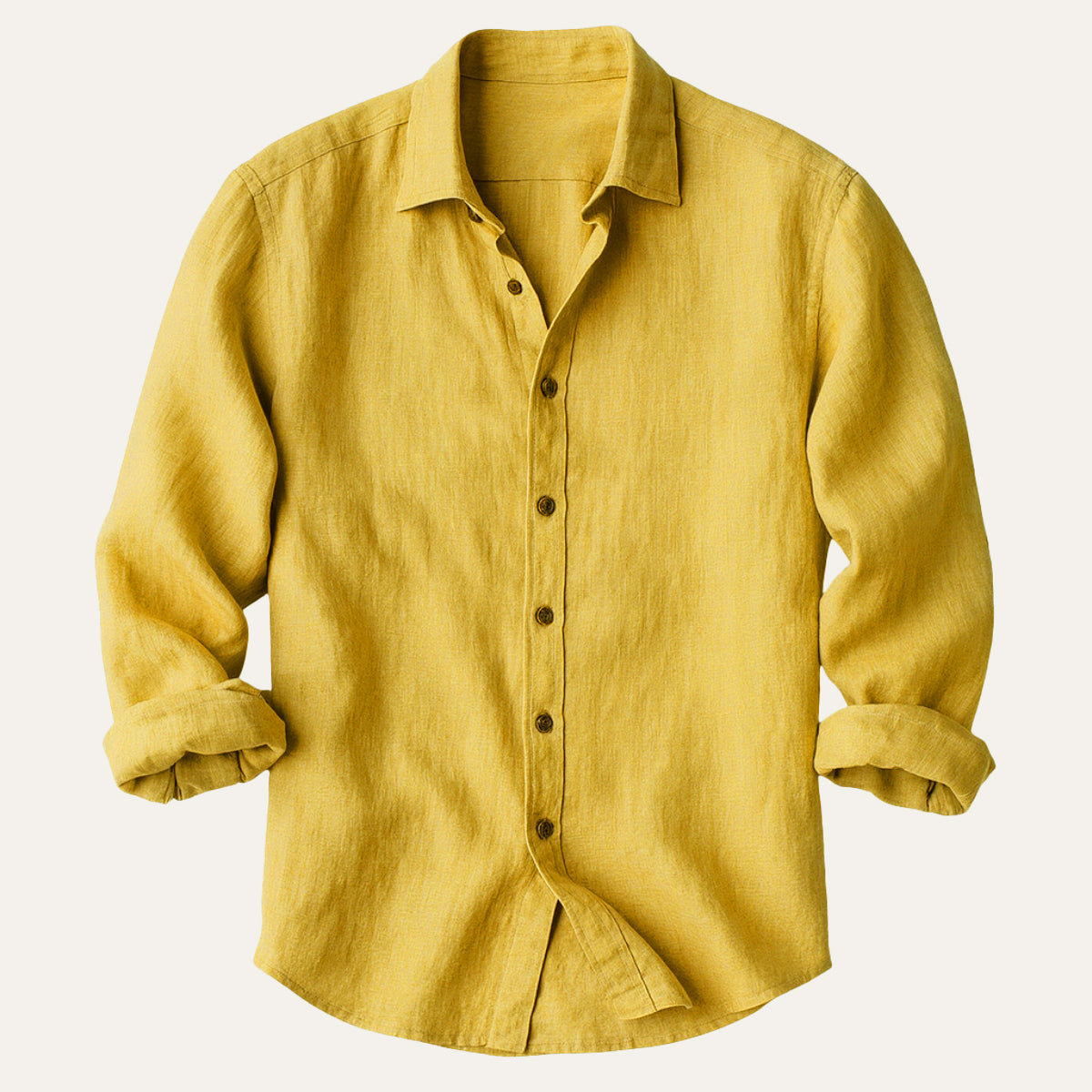 Long Sleeve Button Up Shirt with Pointed Collar and Curved Hem for Men
