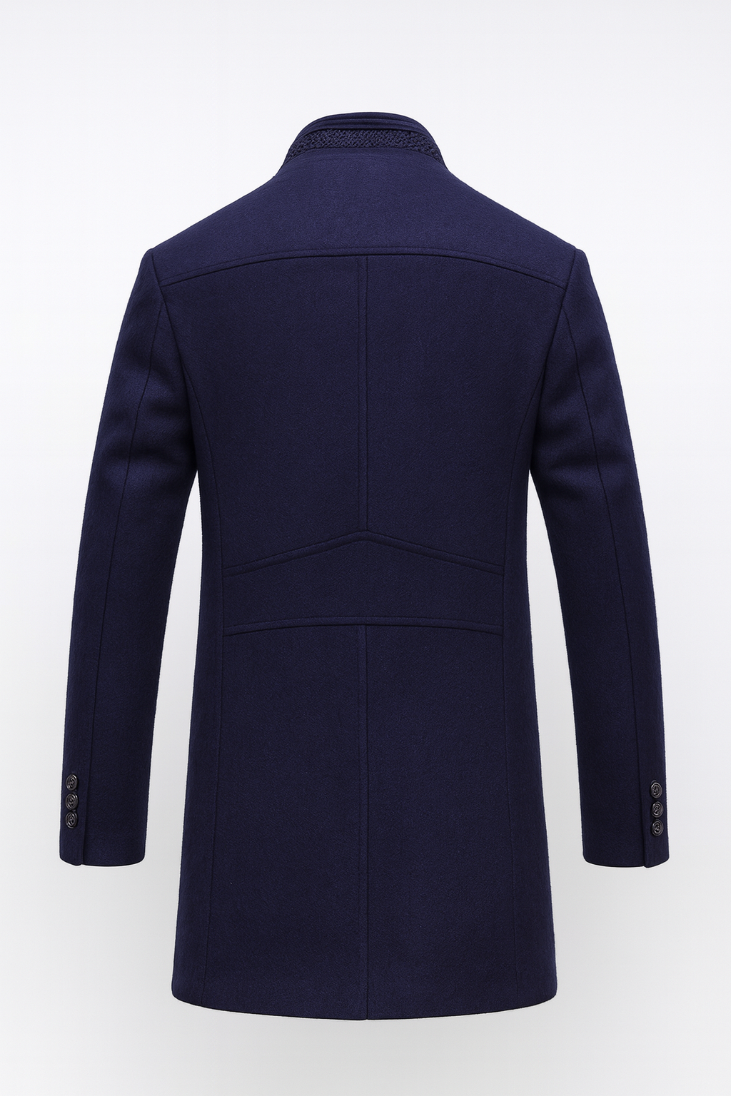 Stand Collar Overcoat with Layered Scarf Insert and Buttons for Men