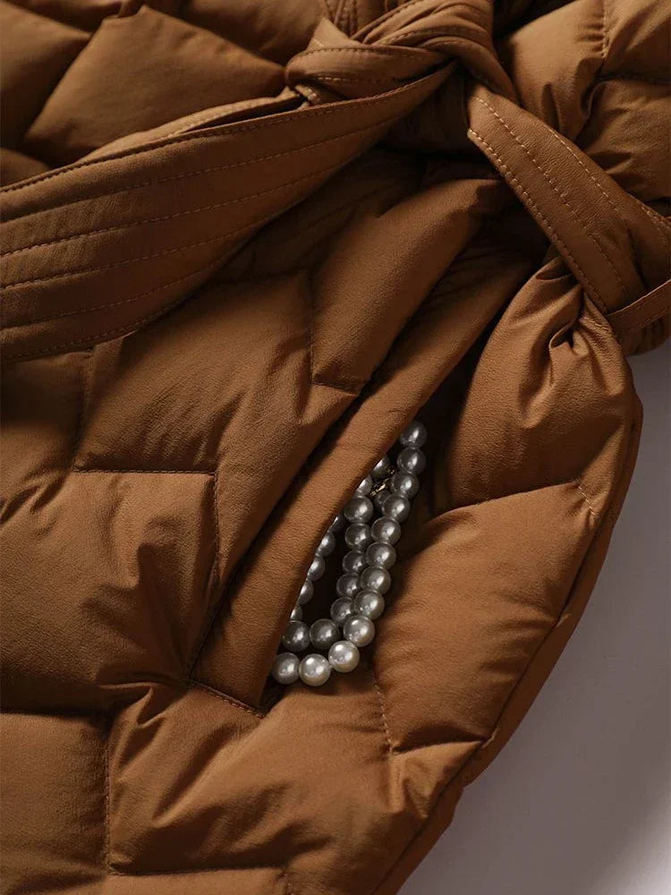 Puffer Jacket with Zipper Pockets and Hood for women