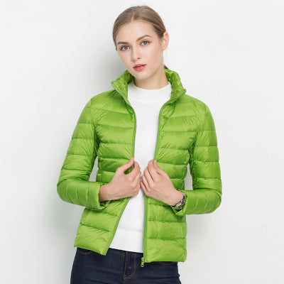 Puffer Jacket with Zipper Pockets and Adjustable Hood for women