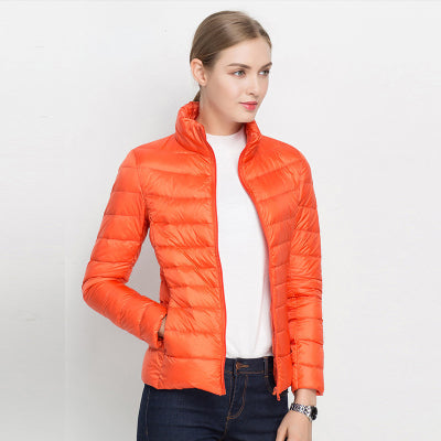 Puffer Jacket with Zipper Pockets and Adjustable Hood for women