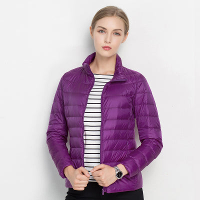 Puffer Jacket with Zipper Pockets and Adjustable Hood for women