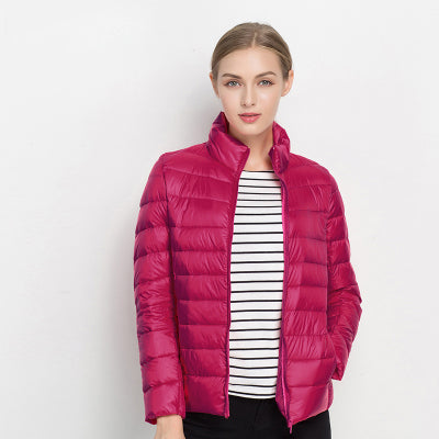 Puffer Jacket with Zipper Pockets and Adjustable Hood for women