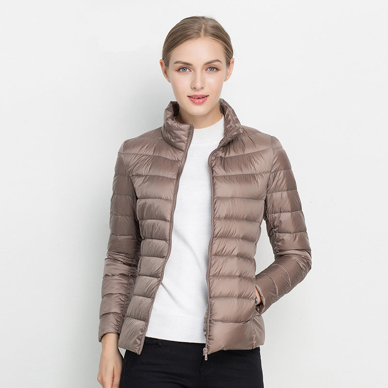 Puffer Jacket with Zipper Pockets and Adjustable Hood for women