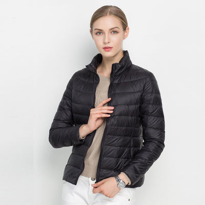 Puffer Jacket with Zipper Pockets and Adjustable Hood for women