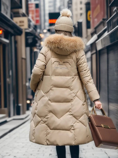 Puffer Coat with Soft Hood and Pockets for Women