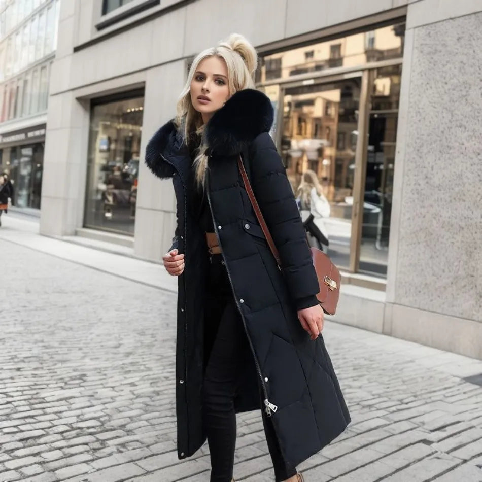 Puffer Coat with Soft Hood and Pockets for Women