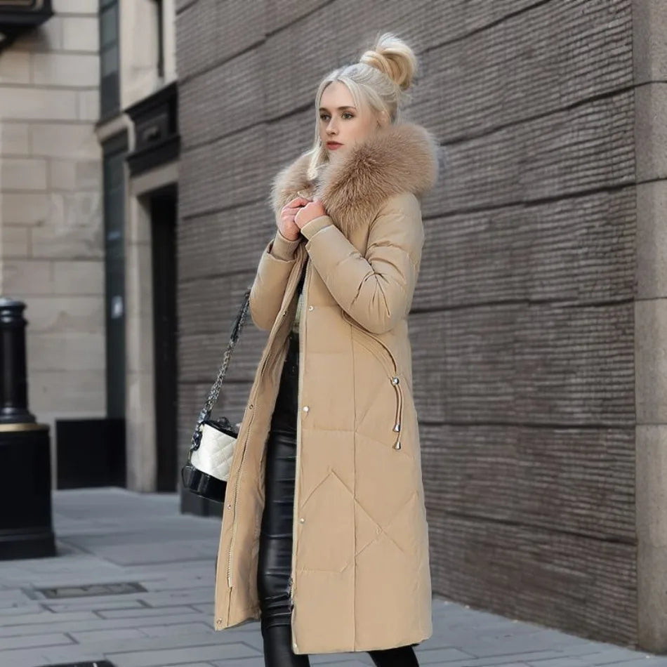 Puffer Coat with Soft Hood and Pockets for Women