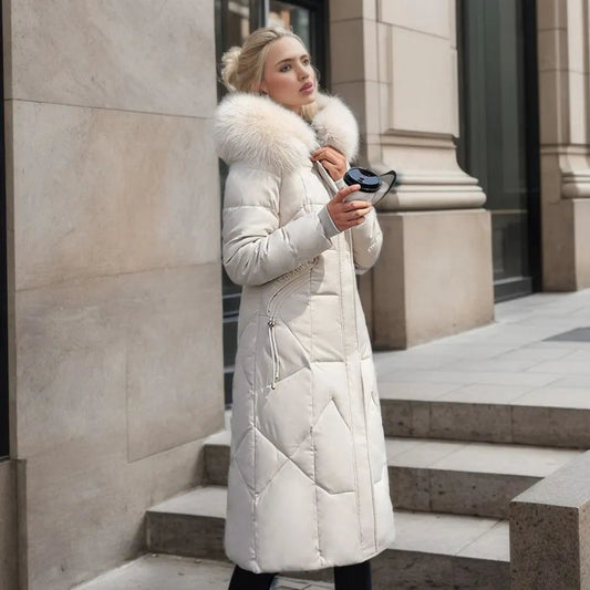 Puffer Coat with Soft Hood and Pockets for Women