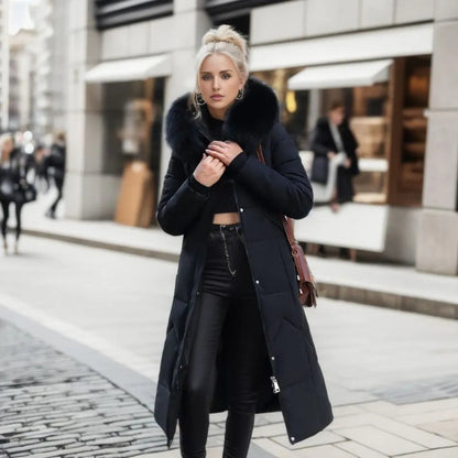 Puffer Coat with Soft Hood and Pockets for Women