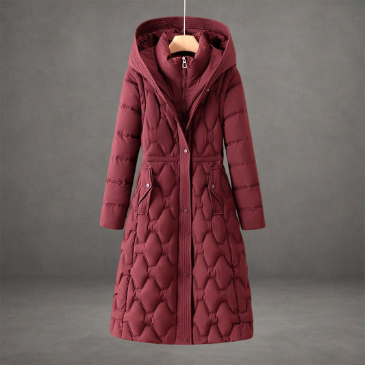 Long Puffer Coat with Hood and Pockets for Women