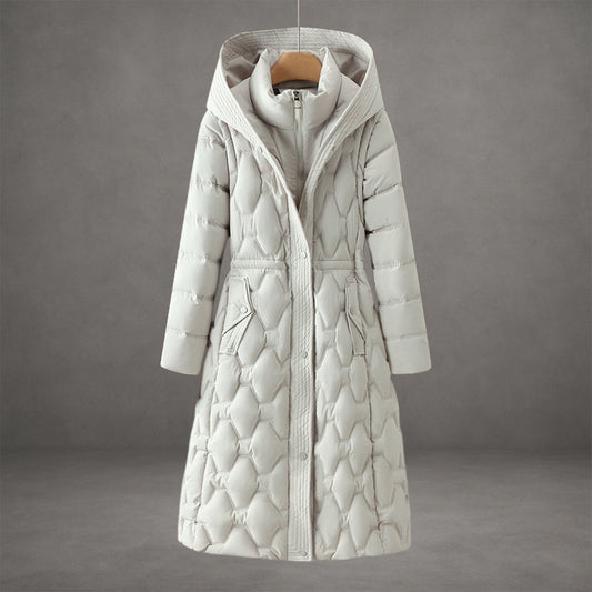 Long Puffer Coat with Hood and Pockets for Women