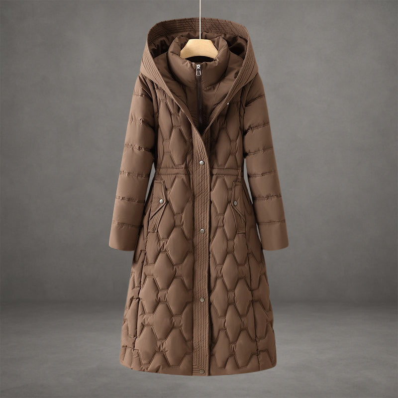 Long Puffer Coat with Hood and Pockets for Women