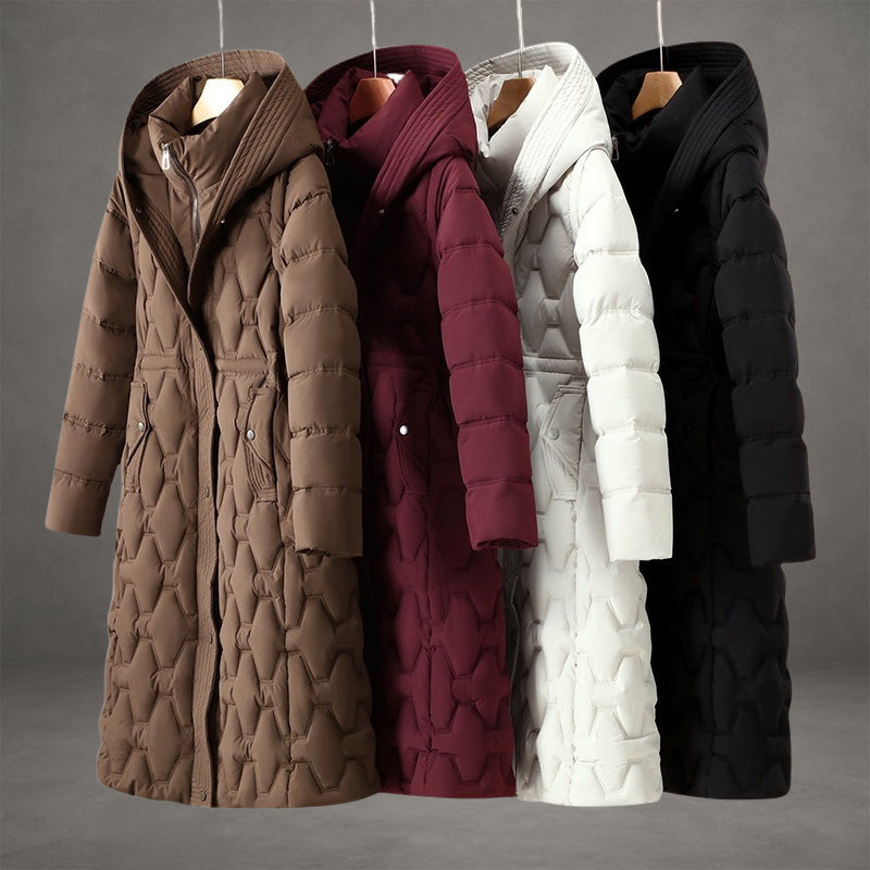 Long Puffer Coat with Hood and Pockets for Women