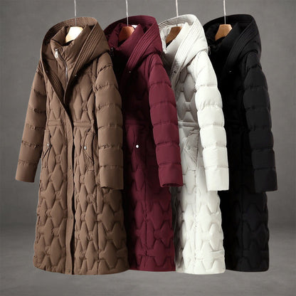 Long Puffer Coat with Hood and Pockets for Women