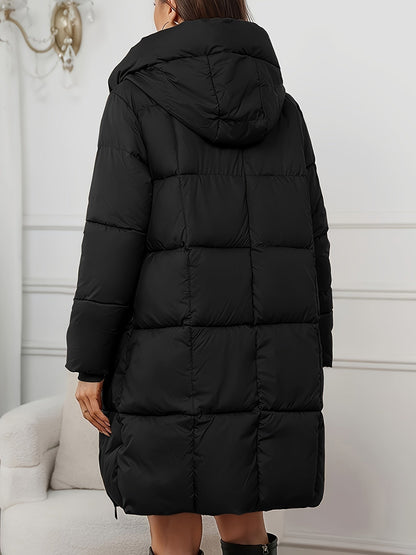 Stylish Long Puffer Coat with Faux Fur Hood for Women