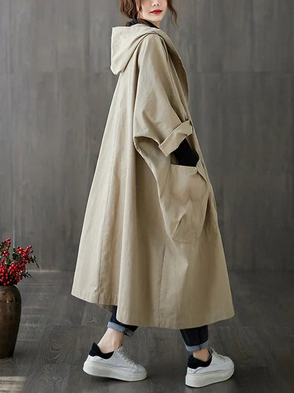 Trench pour femme oversize à capuche avec coupe ample et décontractée