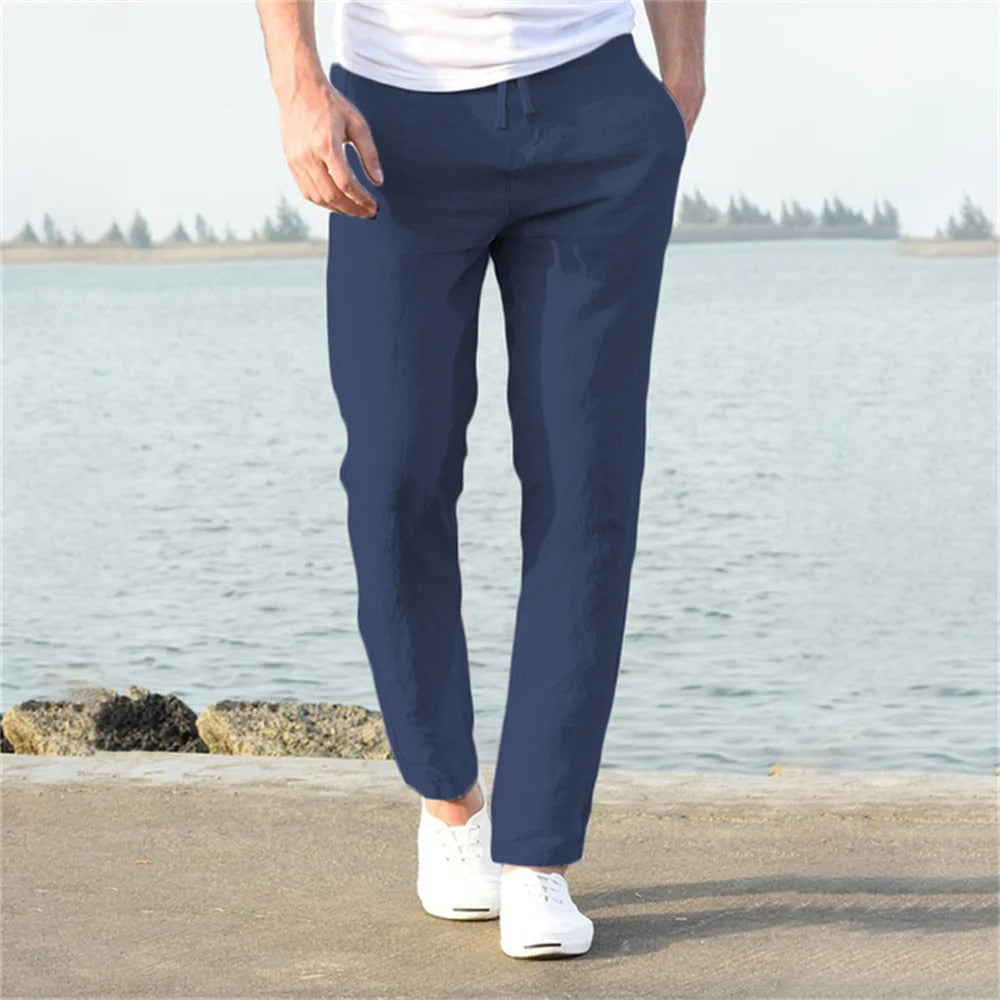 Pantalon en lin léger, coupe décontractée