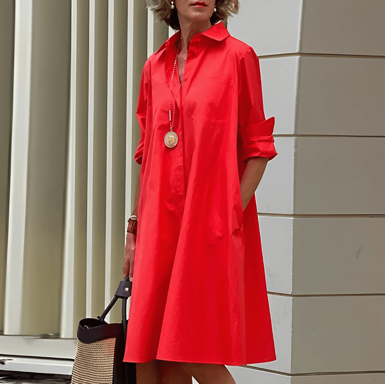 Robe chemise chic avec manches 3/4 idéale pour toutes les occasions
