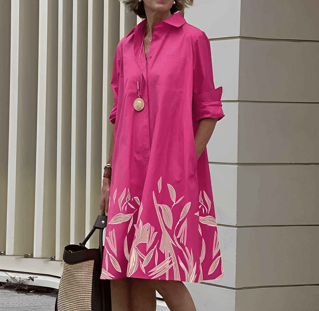 Robe chemise chic avec manches 3/4 idéale pour toutes les occasions