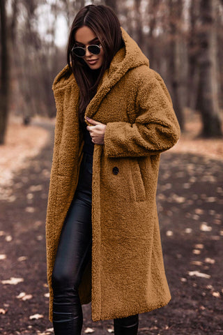 Manteau long teddy élégant avec capuche