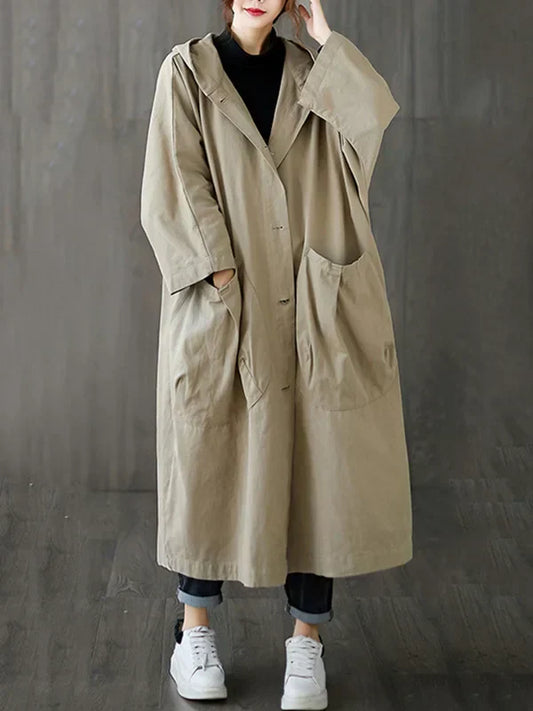 Trench pour femme oversize à capuche avec coupe ample et décontractée