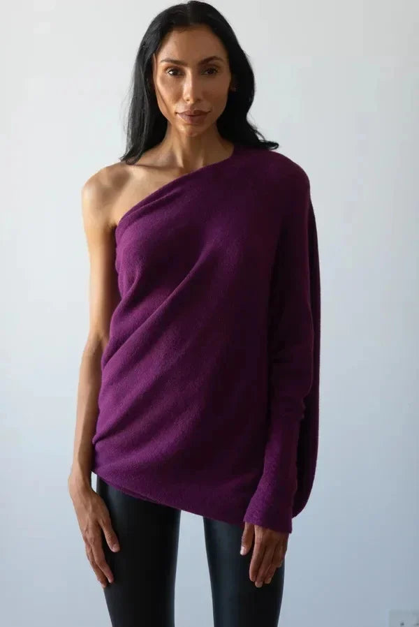 Pull en maille chic drapé asymétrique