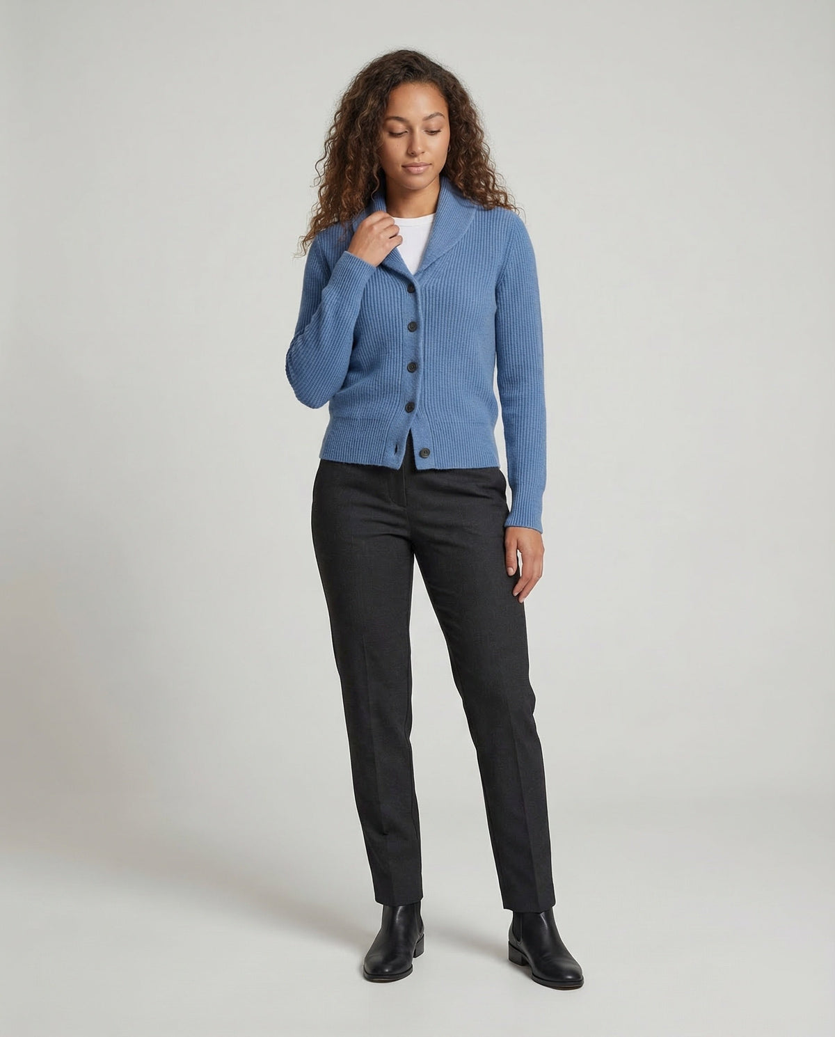 Shawl Collar Cardigan with Button Front and Ribbed Texture for Women