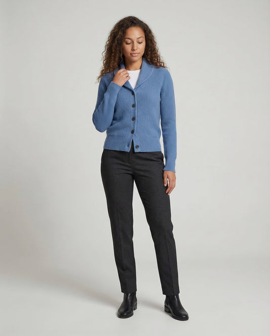 Shawl Collar Cardigan with Button Front and Ribbed Texture for Women