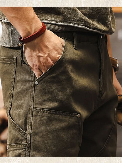Utility Cargo Trousers with Side Pockets and Reinforced Seams for Men