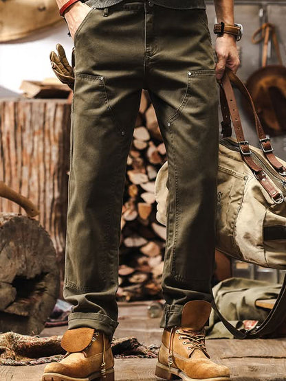 Utility Cargo Trousers with Side Pockets and Reinforced Seams for Men
