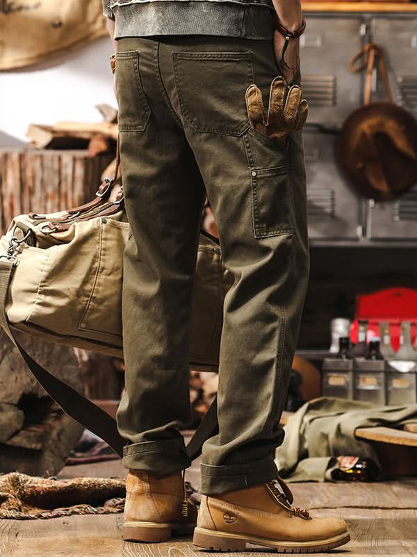 Utility Cargo Trousers with Side Pockets and Reinforced Seams for Men