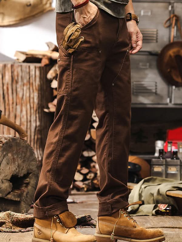 Utility Cargo Trousers with Side Pockets and Reinforced Seams for Men