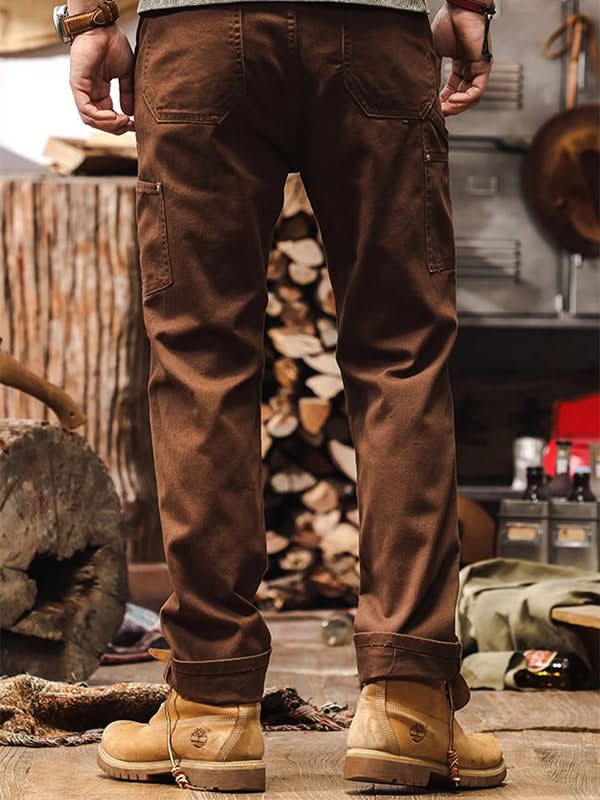 Utility Cargo Trousers with Side Pockets and Reinforced Seams for Men