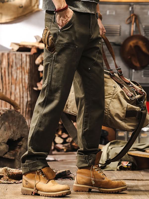 Utility Cargo Trousers with Side Pockets and Reinforced Seams for Men