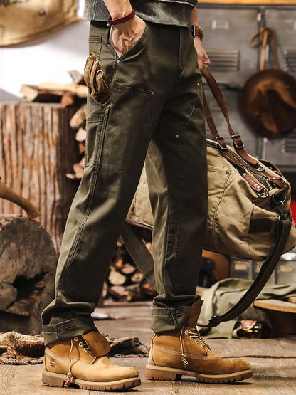 Utility Cargo Trousers with Side Pockets and Reinforced Seams for Men