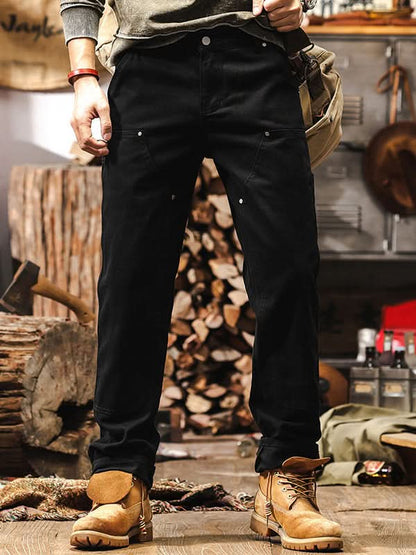 Utility Cargo Trousers with Side Pockets and Reinforced Seams for Men