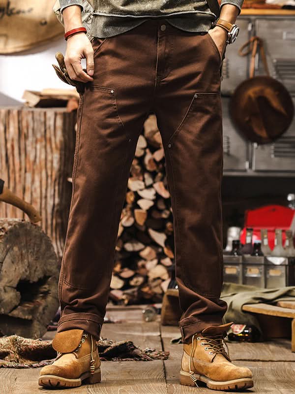 Utility Cargo Trousers with Side Pockets and Reinforced Seams for Men