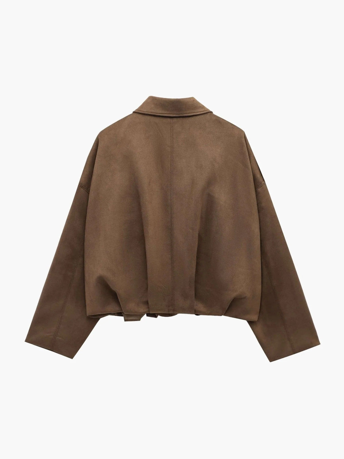 Cropped Bomber Jacket with Pointed Collar and Gathered Hem for Women
