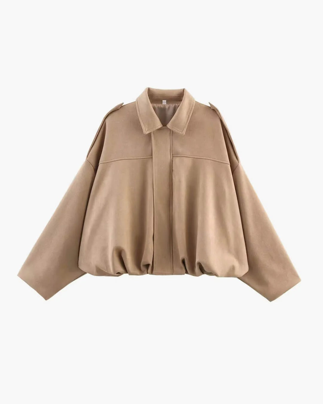 Cropped Bomber Jacket with Pointed Collar and Gathered Hem for Women