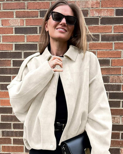 Cropped Bomber Jacket with Pointed Collar and Gathered Hem for Women