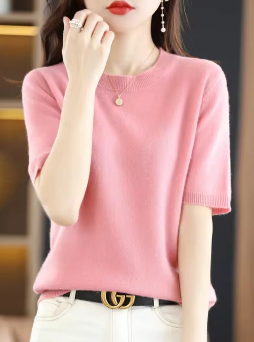 Pull en laine chic à manches courtes