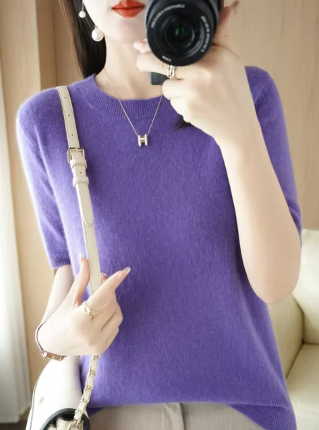 Pull en laine chic à manches courtes