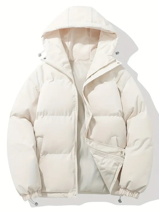 Cropped Hooded Puffer Jacket with Full Zip and Elastic Cuffs for Women