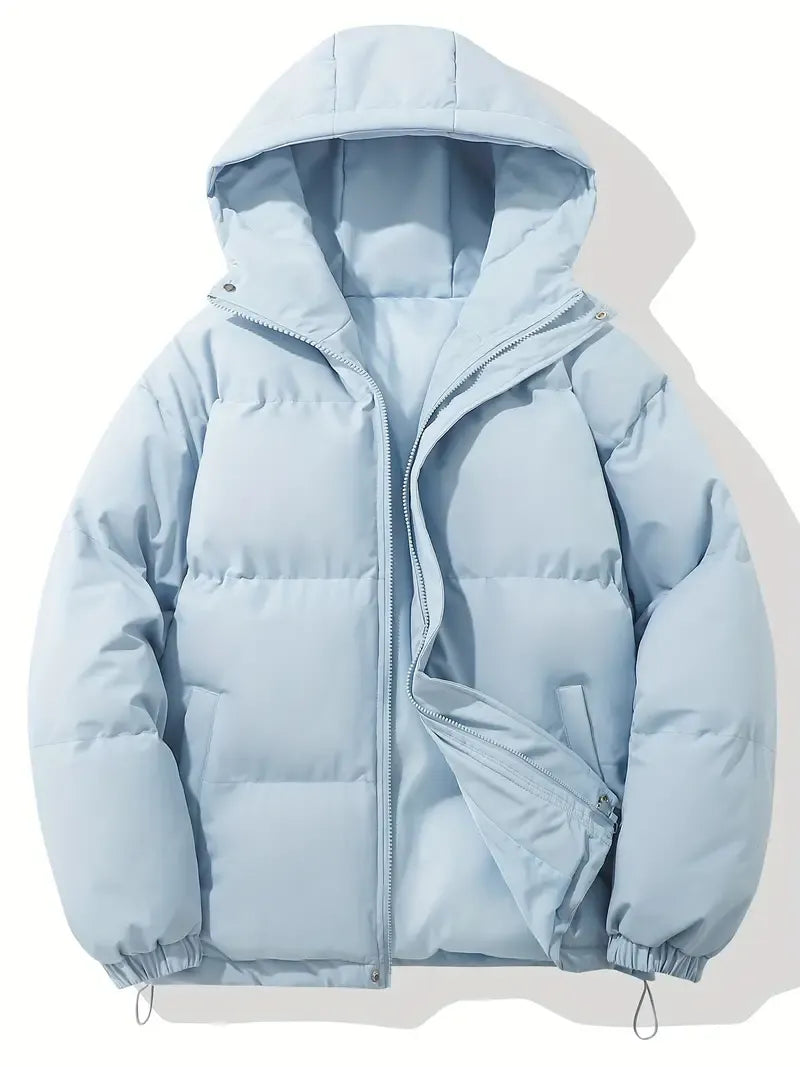 Cropped Hooded Puffer Jacket with Full Zip and Elastic Cuffs for Women